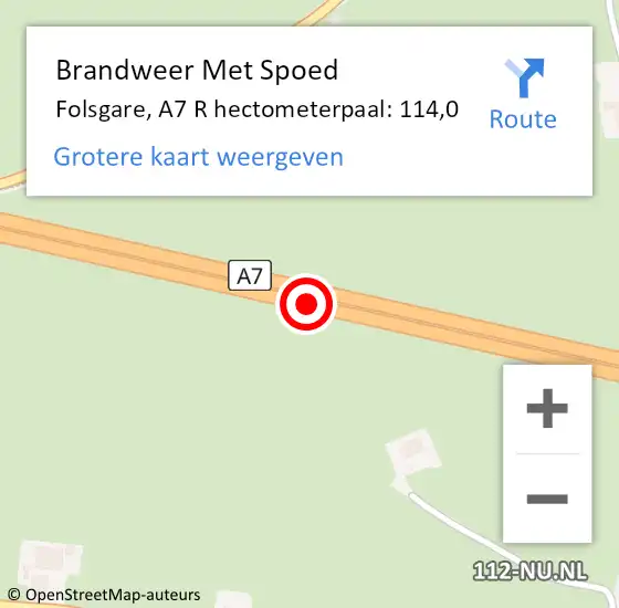Locatie op kaart van de 112 melding: Brandweer Met Spoed Naar Folsgare, A7 R hectometerpaal: 114,0 op 10 juli 2014 14:25