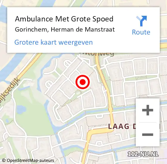 Locatie op kaart van de 112 melding: Ambulance Met Grote Spoed Naar Gorinchem, Herman de Manstraat op 8 maart 2022 18:02