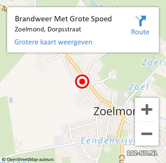Locatie op kaart van de 112 melding: Brandweer Met Grote Spoed Naar Zoelmond, Dorpsstraat op 8 maart 2022 19:04