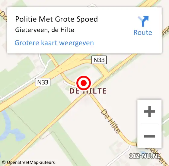 Locatie op kaart van de 112 melding: Politie Met Grote Spoed Naar Gieterveen, de Hilte op 8 maart 2022 19:23