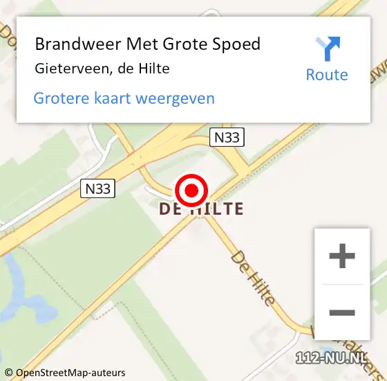 Locatie op kaart van de 112 melding: Brandweer Met Grote Spoed Naar Gieterveen, de Hilte op 8 maart 2022 19:28