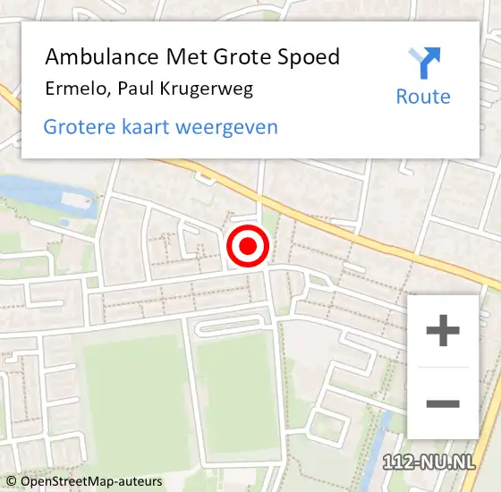 Locatie op kaart van de 112 melding: Ambulance Met Grote Spoed Naar Ermelo, Paul Krugerweg op 8 maart 2022 19:40