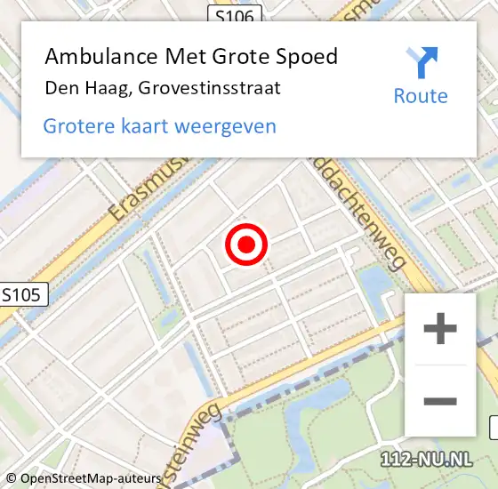 Locatie op kaart van de 112 melding: Ambulance Met Grote Spoed Naar Den Haag, Grovestinsstraat op 8 maart 2022 19:55