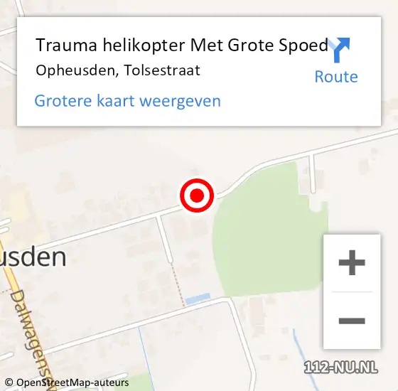 Locatie op kaart van de 112 melding: Trauma helikopter Met Grote Spoed Naar Opheusden, Tolsestraat op 8 maart 2022 20:17