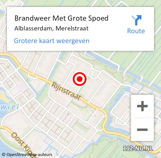 Locatie op kaart van de 112 melding: Brandweer Met Grote Spoed Naar Alblasserdam, Merelstraat op 8 maart 2022 20:59