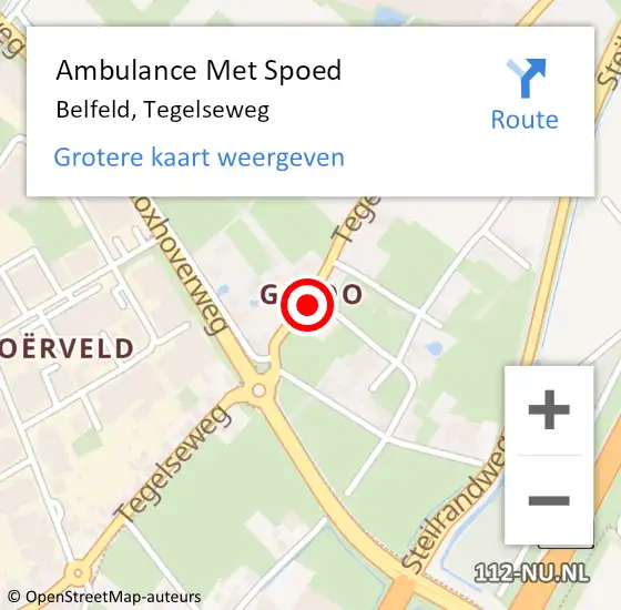 Locatie op kaart van de 112 melding: Ambulance Met Spoed Naar Belfeld, Tegelseweg op 8 maart 2022 21:01