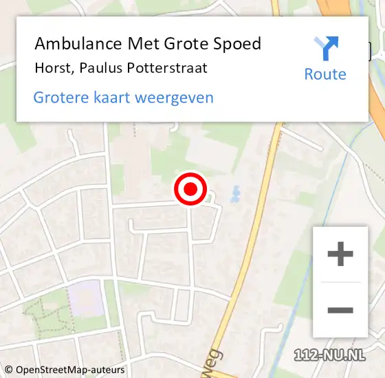 Locatie op kaart van de 112 melding: Ambulance Met Grote Spoed Naar Horst, Paulus Potterstraat op 8 maart 2022 21:17