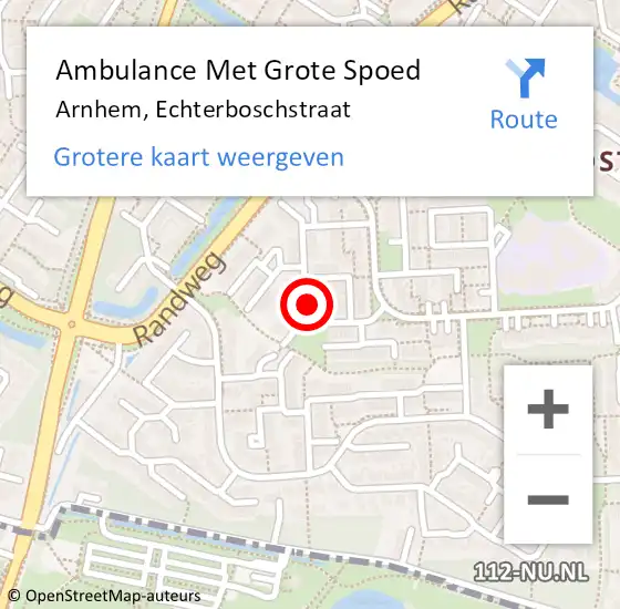 Locatie op kaart van de 112 melding: Ambulance Met Grote Spoed Naar Arnhem, Echterboschstraat op 8 maart 2022 21:56