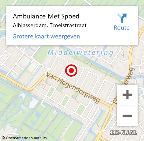 Locatie op kaart van de 112 melding: Ambulance Met Spoed Naar Alblasserdam, Troelstrastraat op 8 maart 2022 22:16