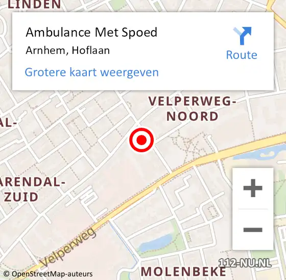 Locatie op kaart van de 112 melding: Ambulance Met Spoed Naar Arnhem, Hoflaan op 8 maart 2022 22:35