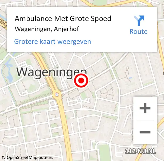 Locatie op kaart van de 112 melding: Ambulance Met Grote Spoed Naar Wageningen, Anjerhof op 8 maart 2022 22:40