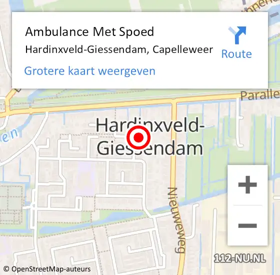 Locatie op kaart van de 112 melding: Ambulance Met Spoed Naar Hardinxveld-Giessendam, Capelleweer op 8 maart 2022 23:06