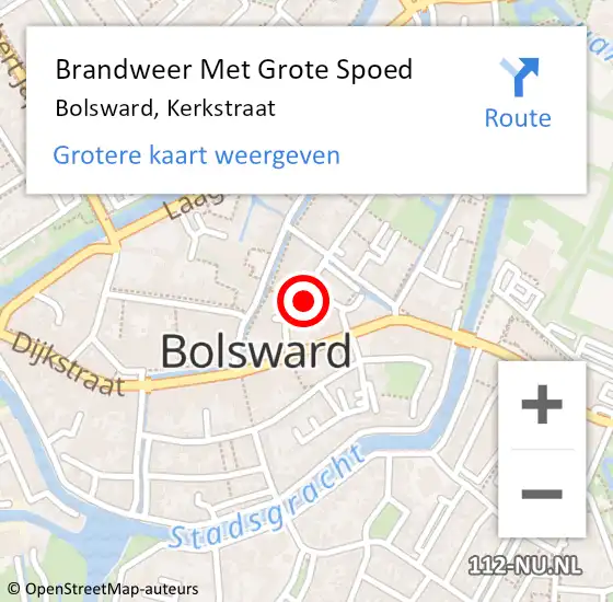 Locatie op kaart van de 112 melding: Brandweer Met Grote Spoed Naar Bolsward, Kerkstraat op 7 oktober 2013 20:16