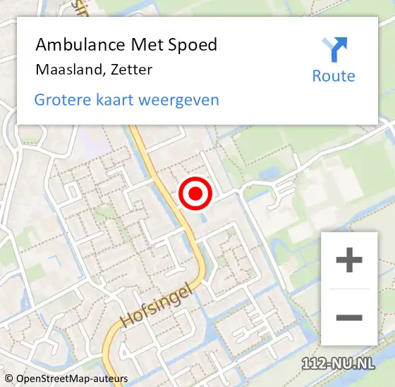 Locatie op kaart van de 112 melding: Ambulance Met Spoed Naar Maasland, Zetter op 8 maart 2022 23:54