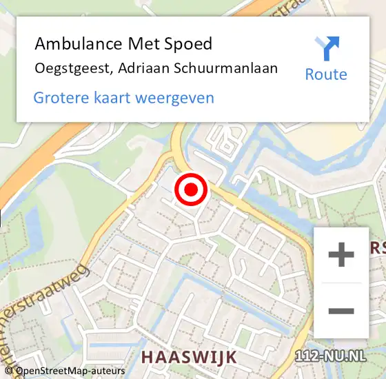 Locatie op kaart van de 112 melding: Ambulance Met Spoed Naar Oegstgeest, Adriaan Schuurmanlaan op 9 maart 2022 00:10