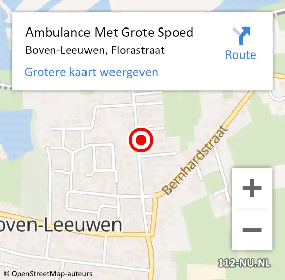 Locatie op kaart van de 112 melding: Ambulance Met Grote Spoed Naar Boven-Leeuwen, Florastraat op 9 maart 2022 03:18