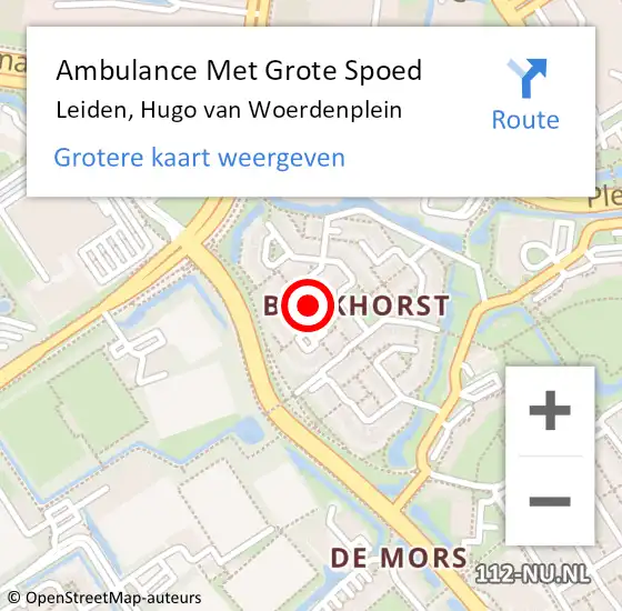 Locatie op kaart van de 112 melding: Ambulance Met Grote Spoed Naar Leiden, Hugo van Woerdenplein op 9 maart 2022 03:28