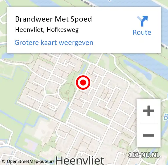 Locatie op kaart van de 112 melding: Brandweer Met Spoed Naar Heenvliet, Hofkesweg op 9 maart 2022 04:12