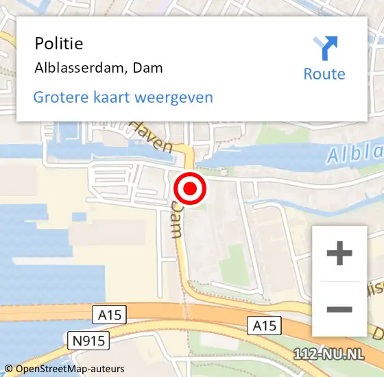 Locatie op kaart van de 112 melding: Politie Alblasserdam, Dam op 9 maart 2022 06:17