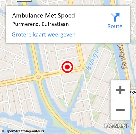 Locatie op kaart van de 112 melding: Ambulance Met Spoed Naar Purmerend, Eufraatlaan op 9 maart 2022 06:18