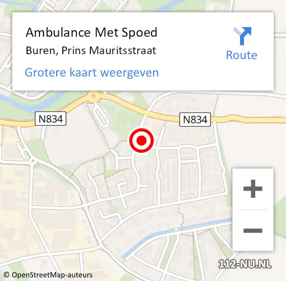 Locatie op kaart van de 112 melding: Ambulance Met Spoed Naar Buren, Prins Mauritsstraat op 9 maart 2022 07:16