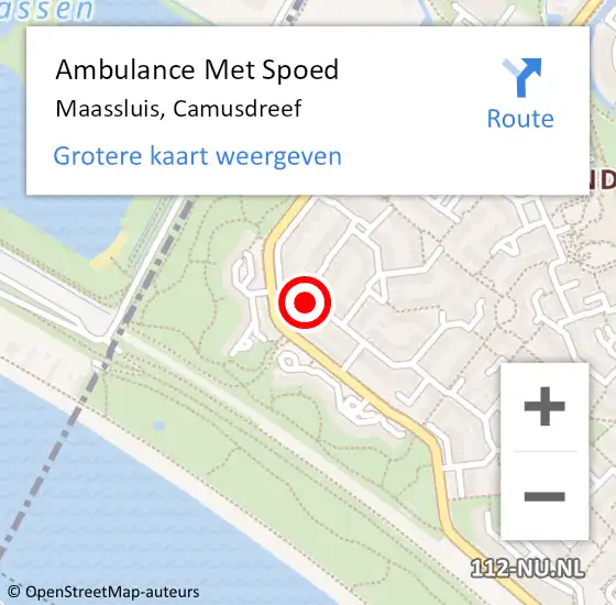 Locatie op kaart van de 112 melding: Ambulance Met Spoed Naar Maassluis, Camusdreef op 9 maart 2022 07:27