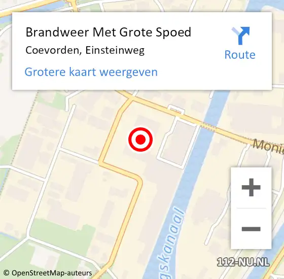 Locatie op kaart van de 112 melding: Brandweer Met Grote Spoed Naar Coevorden, Einsteinweg op 9 maart 2022 08:13