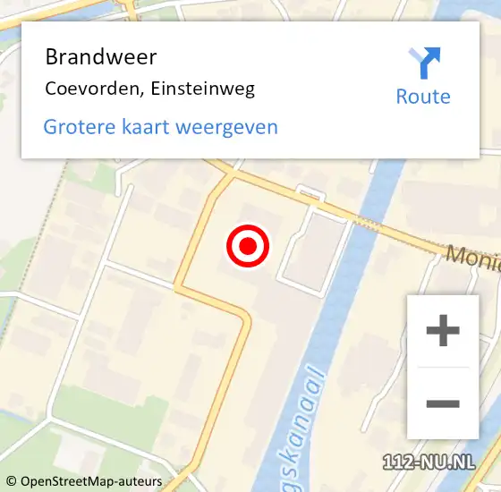 Locatie op kaart van de 112 melding: Brandweer Coevorden, Einsteinweg op 9 maart 2022 08:14
