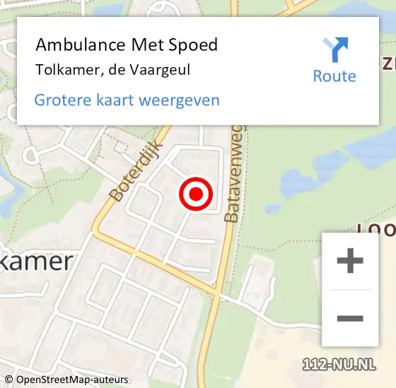 Locatie op kaart van de 112 melding: Ambulance Met Spoed Naar Tolkamer, de Vaargeul op 9 maart 2022 08:20
