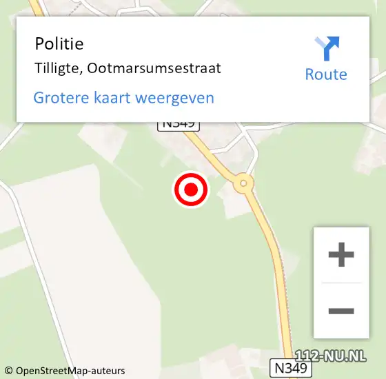 Locatie op kaart van de 112 melding: Politie Tilligte, Ootmarsumsestraat op 9 maart 2022 08:20