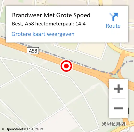 Locatie op kaart van de 112 melding: Brandweer Met Grote Spoed Naar Best, A58 hectometerpaal: 14,4 op 9 maart 2022 08:31