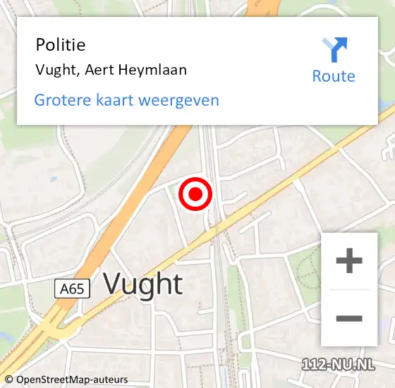 Locatie op kaart van de 112 melding: Politie Vught, Aert Heymlaan op 9 maart 2022 08:35