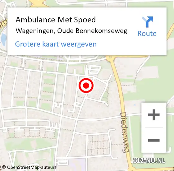 Locatie op kaart van de 112 melding: Ambulance Met Spoed Naar Wageningen, Oude Bennekomseweg op 9 maart 2022 08:46