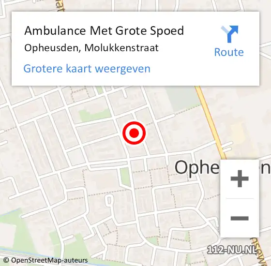 Locatie op kaart van de 112 melding: Ambulance Met Grote Spoed Naar Opheusden, Molukkenstraat op 9 maart 2022 08:48