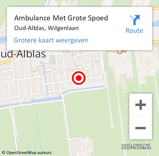 Locatie op kaart van de 112 melding: Ambulance Met Grote Spoed Naar Oud-Alblas, Wilgenlaan op 9 maart 2022 08:48