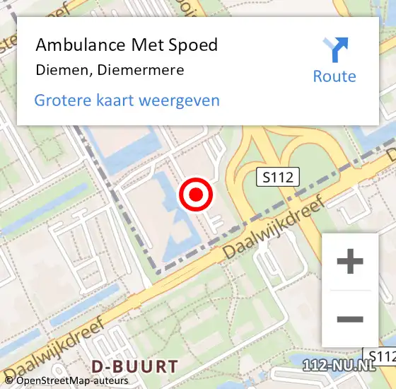 Locatie op kaart van de 112 melding: Ambulance Met Spoed Naar Diemen, Diemermere op 9 maart 2022 08:56