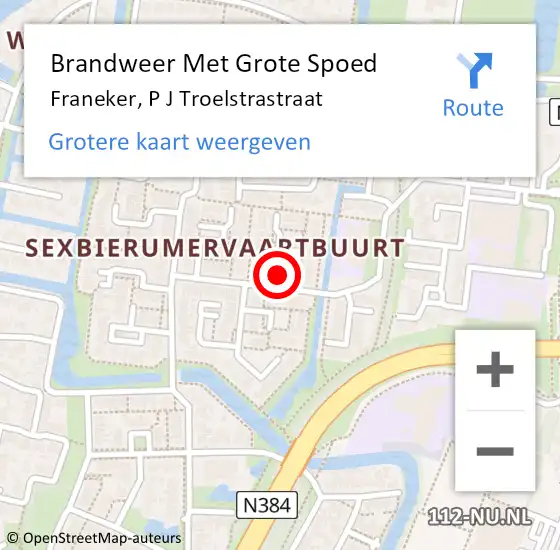 Locatie op kaart van de 112 melding: Brandweer Met Grote Spoed Naar Franeker, P J Troelstrastraat op 9 maart 2022 08:59