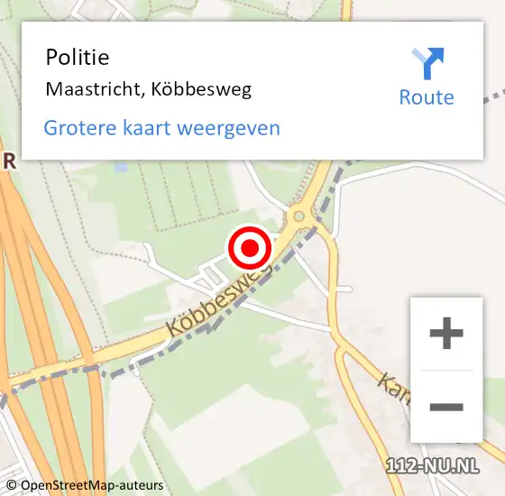 Locatie op kaart van de 112 melding: Politie Maastricht, Köbbesweg op 9 maart 2022 09:05