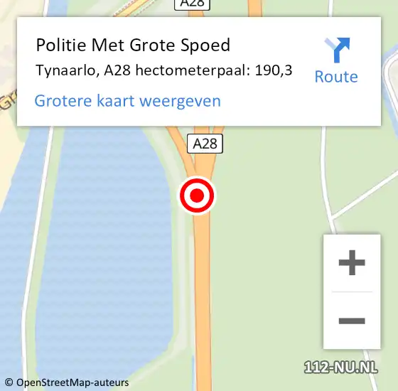 Locatie op kaart van de 112 melding: Politie Met Grote Spoed Naar Tynaarlo, A28 hectometerpaal: 190,3 op 9 maart 2022 09:05