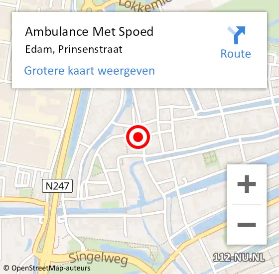 Locatie op kaart van de 112 melding: Ambulance Met Spoed Naar Edam, Prinsenstraat op 9 maart 2022 09:07