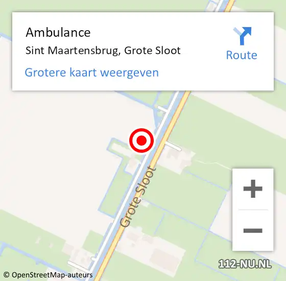 Locatie op kaart van de 112 melding: Ambulance Sint Maartensbrug, Grote Sloot op 9 maart 2022 09:28