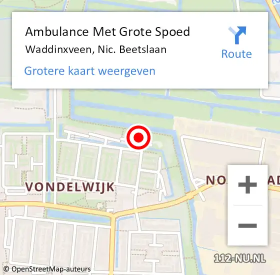 Locatie op kaart van de 112 melding: Ambulance Met Grote Spoed Naar Waddinxveen, Nic. Beetslaan op 9 maart 2022 09:39