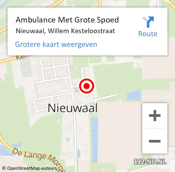 Locatie op kaart van de 112 melding: Ambulance Met Grote Spoed Naar Nieuwaal, Willem Kesteloostraat op 9 maart 2022 10:36