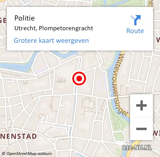 Locatie op kaart van de 112 melding: Politie Utrecht, Plompetorengracht op 9 maart 2022 11:06