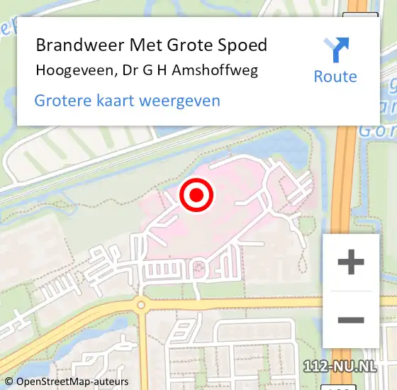 Locatie op kaart van de 112 melding: Brandweer Met Grote Spoed Naar Hoogeveen, Dr G H Amshoffweg op 9 maart 2022 11:44