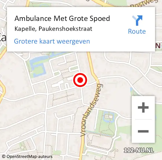 Locatie op kaart van de 112 melding: Ambulance Met Grote Spoed Naar Kapelle, Paukenshoekstraat op 10 juli 2014 15:16