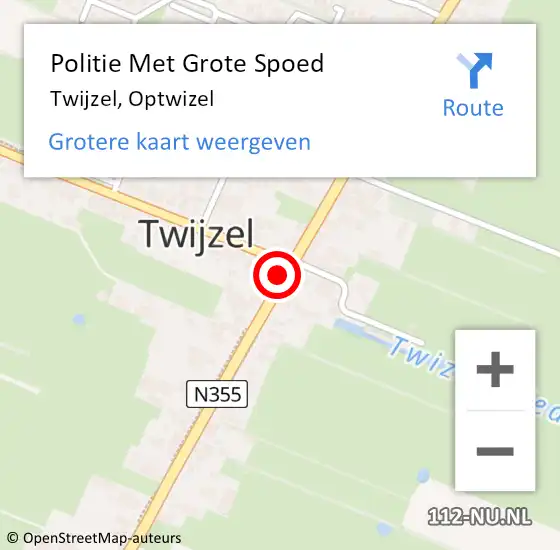 Locatie op kaart van de 112 melding: Politie Met Grote Spoed Naar Twijzel, Optwizel op 9 maart 2022 11:48
