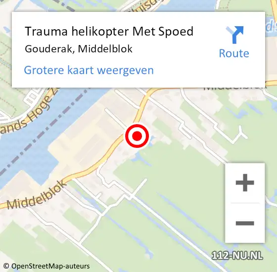 Locatie op kaart van de 112 melding: Trauma helikopter Met Spoed Naar Gouderak, Middelblok op 9 maart 2022 11:57