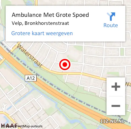 Locatie op kaart van de 112 melding: Ambulance Met Grote Spoed Naar Velp, Bronkhorstenstraat op 9 maart 2022 12:03