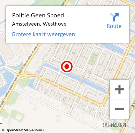 Locatie op kaart van de 112 melding: Politie Geen Spoed Naar Amstelveen, Westhove op 9 maart 2022 12:18